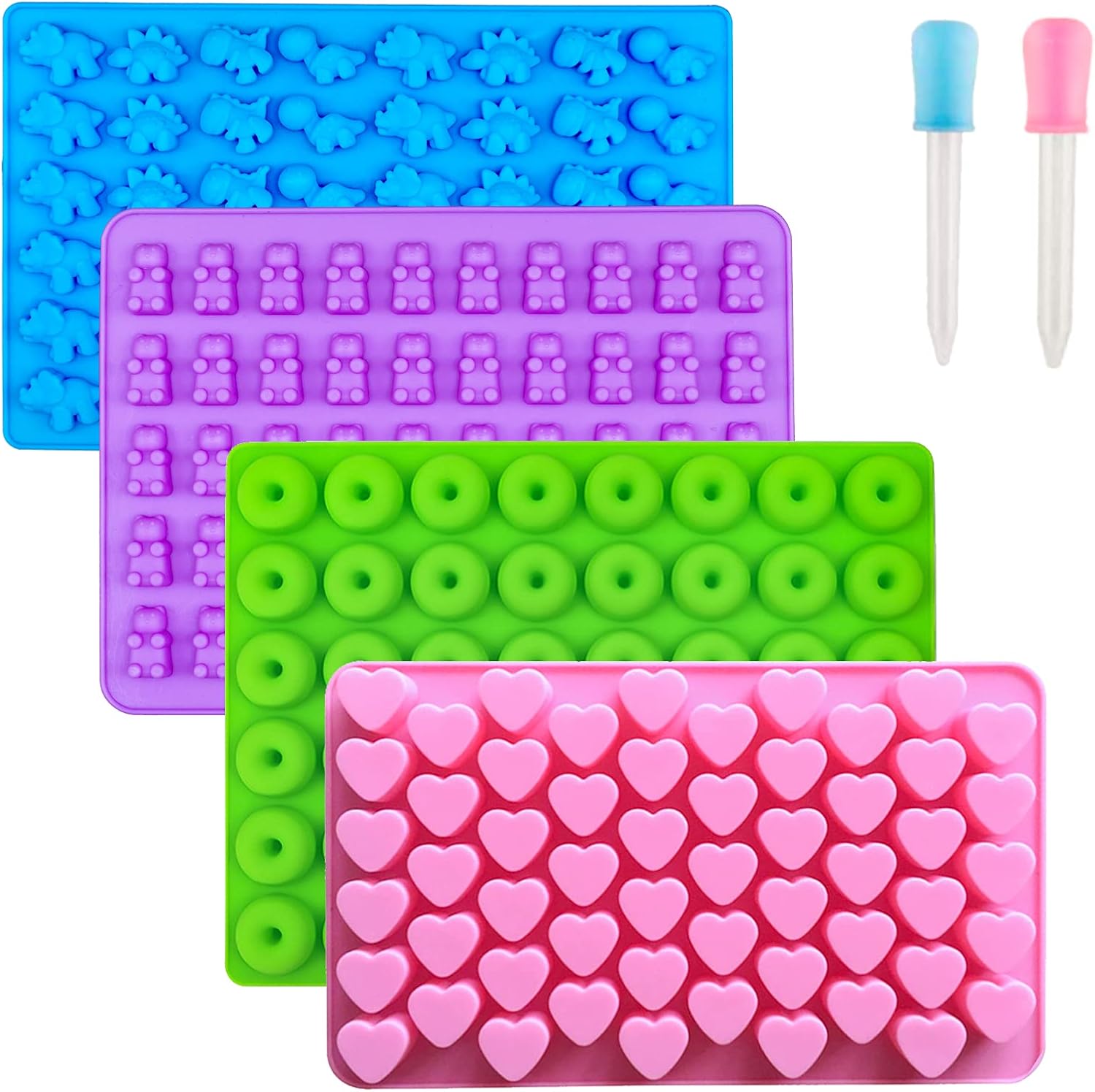 Gummy Bear Candy Molds Silicone, Gummy Molds with 2 Droppers