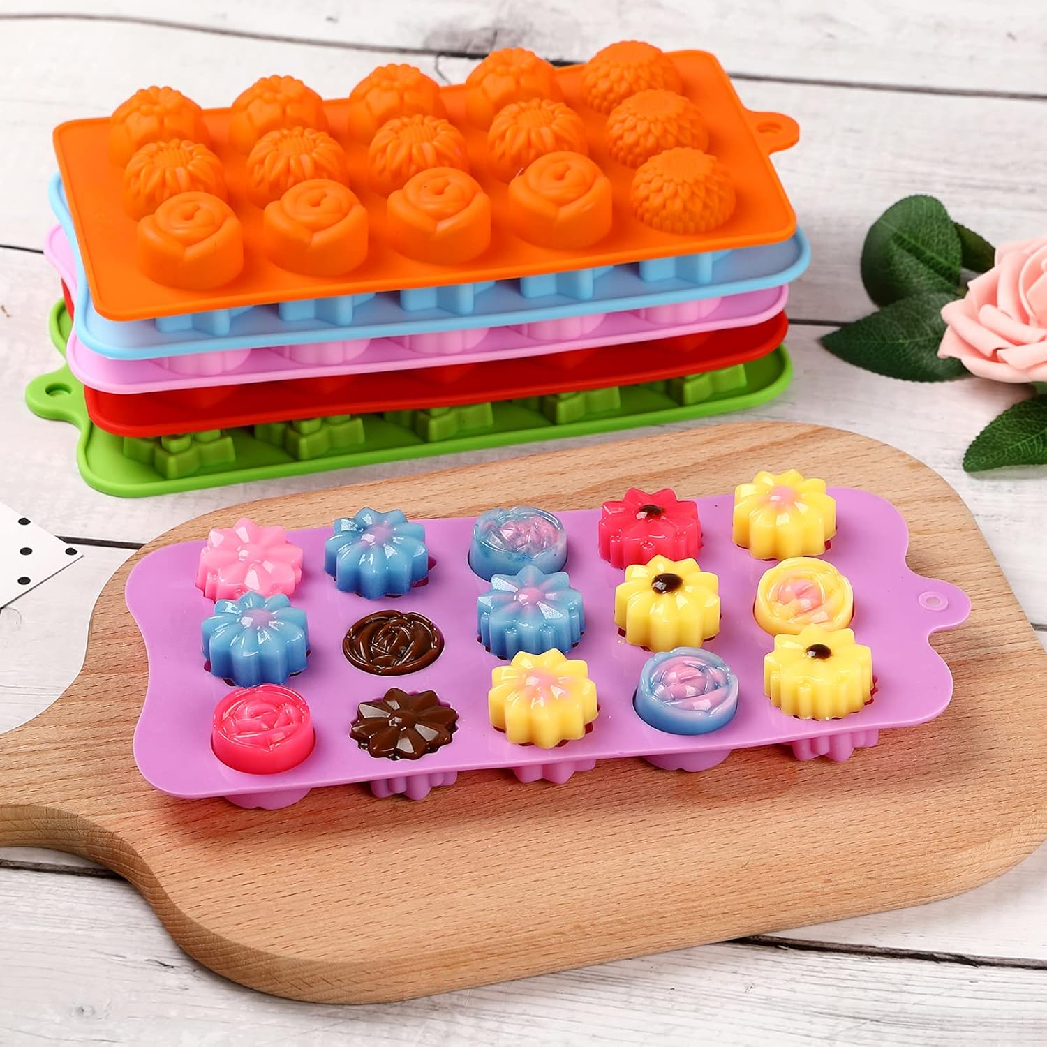 Flower Shape Chocolate Candy Molds Set,Heart,The stars,The rose,Flowers in Combination