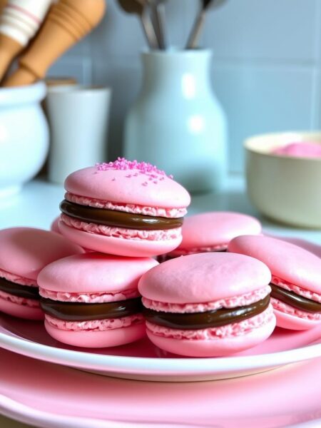 Pink Macarons with Chocolate Ganache